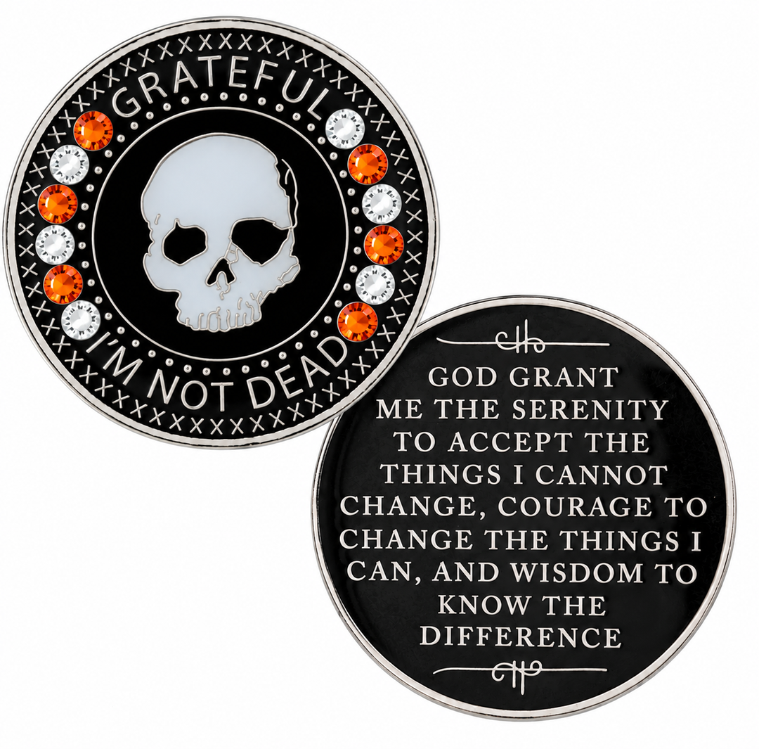 Grateful I'm Not Dead Coin, Orange & White Crystals - Recovery Medallion from Choices Books & Gifts