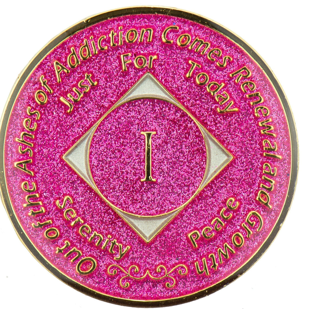 #N15. NA Medallion Glitter Pink Coin (1-45) - Premium Medallions from Choices - Just $13.95! Shop now at Choices Books & Gifts