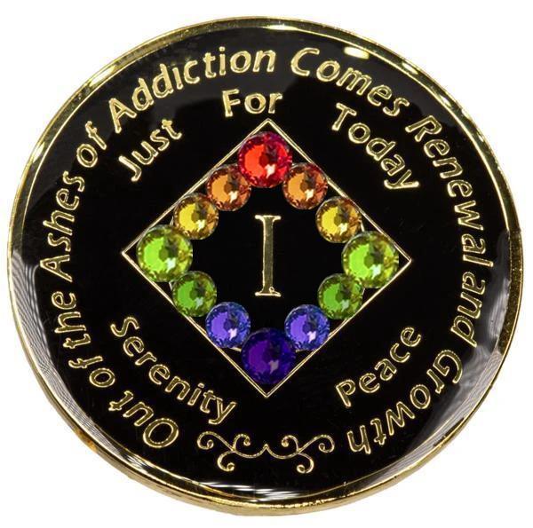 #N37. NA Black Medallion w LGBT Crystals (1-45) - Premium Medallions from Choices - Just $21.95! Shop now at Choices Books & Gifts