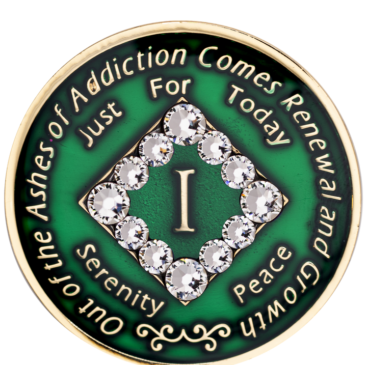 #N44. NA Green Silver Coin w White Crystal (1-40)