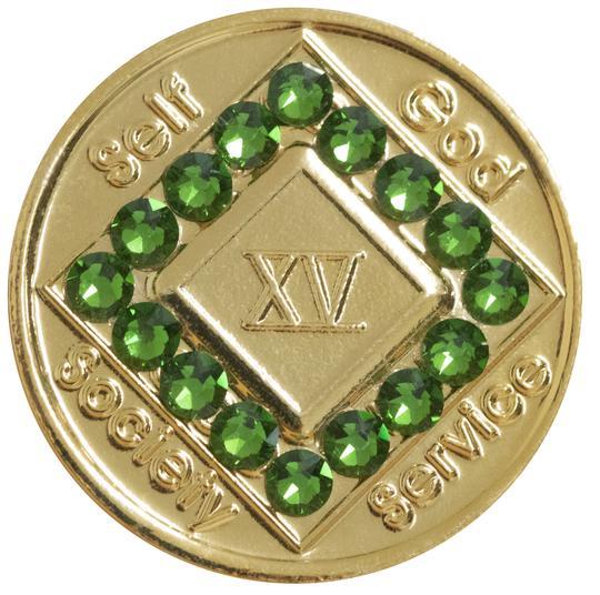 #N53. NA Brz Medallion w Green Crystals Bling (1-60) - Premium Medallions from Choices - Just $21.95! Shop now at Choices Books & Gifts
