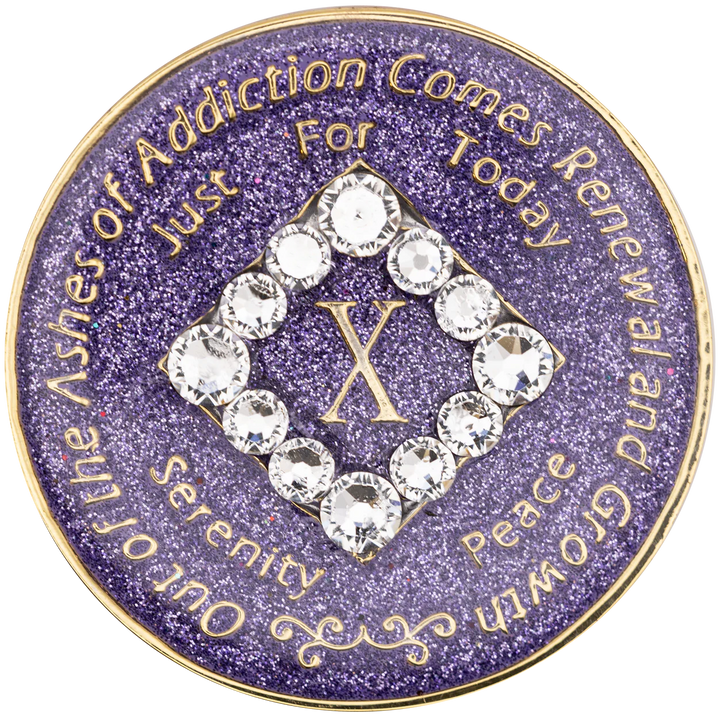 NA Glitter Lavender with White Crystals Coin - Recovery Medallion from Choices Books & Gifts