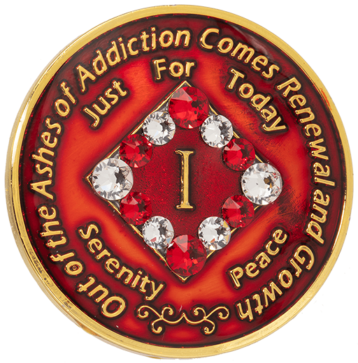 NA Red with White/Red Crystals Coin - Recovery Medallion from Choices Books & Gifts