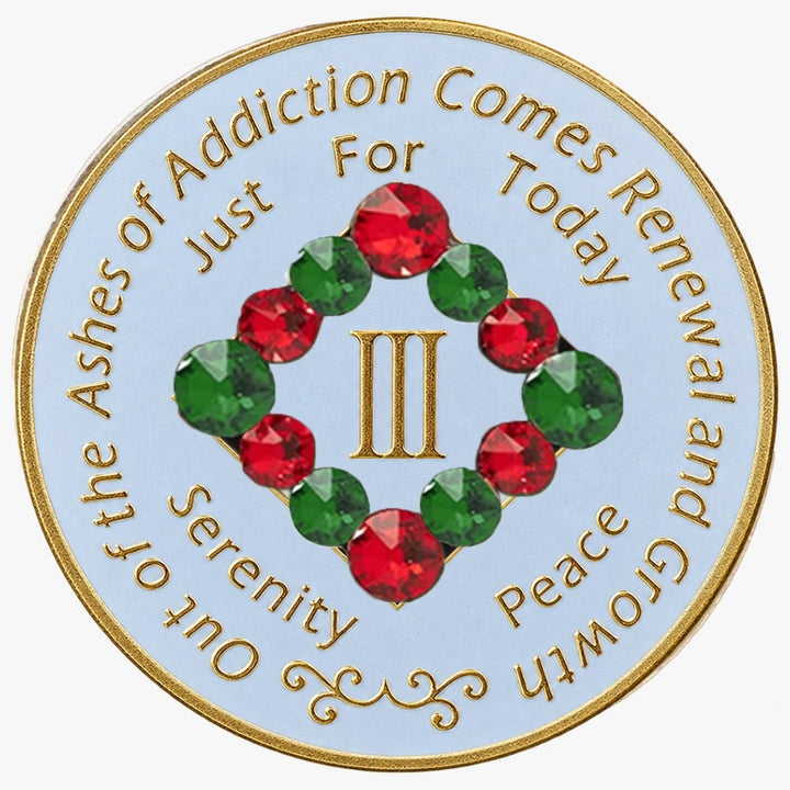 NA Christmas Glow in the Dark Medallion with Red and Green Crystals (#N01 XMAS)