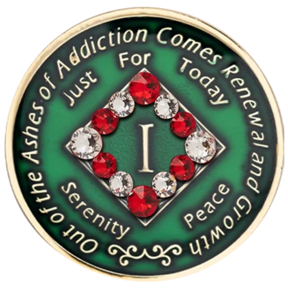 NA Christmas Medallion, Green with Red and Clear Crystals (#N51 XMAS)