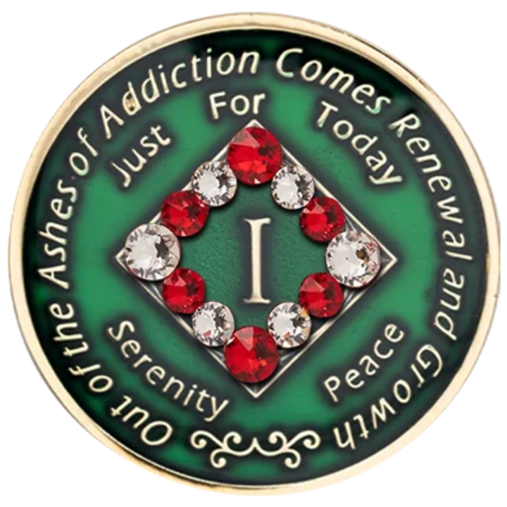 NA Christmas Medallion, Green with Red and Clear Crystals (#N51 XMAS)