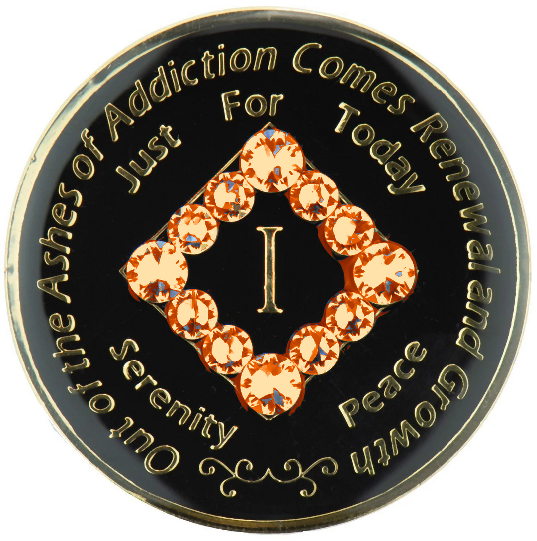 NA Coin, Black with Orange Crystals (#N38A)