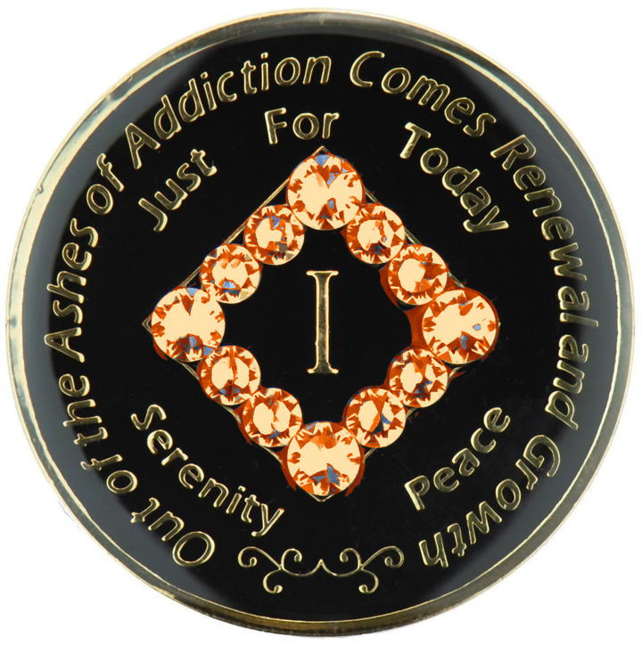 NA Coin, Black with Orange Crystals (#N38A)