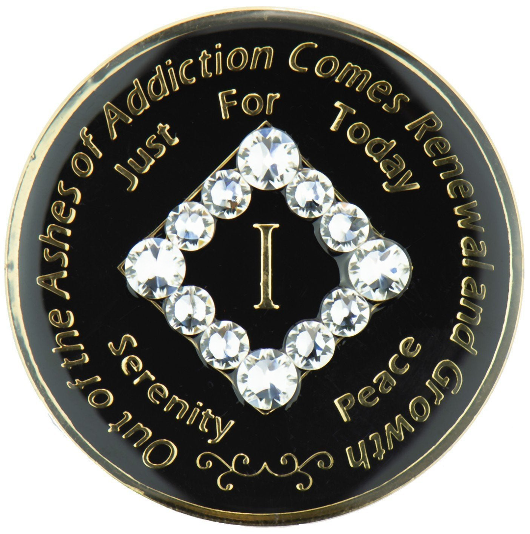 NA Black with White Crystals Coin - Recovery Medallion from Choices Books & Gifts