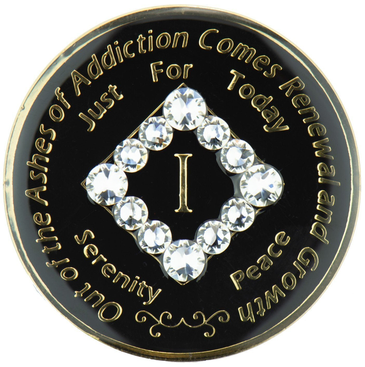 NA Black with White Crystals Coin - Recovery Medallion from Choices Books & Gifts