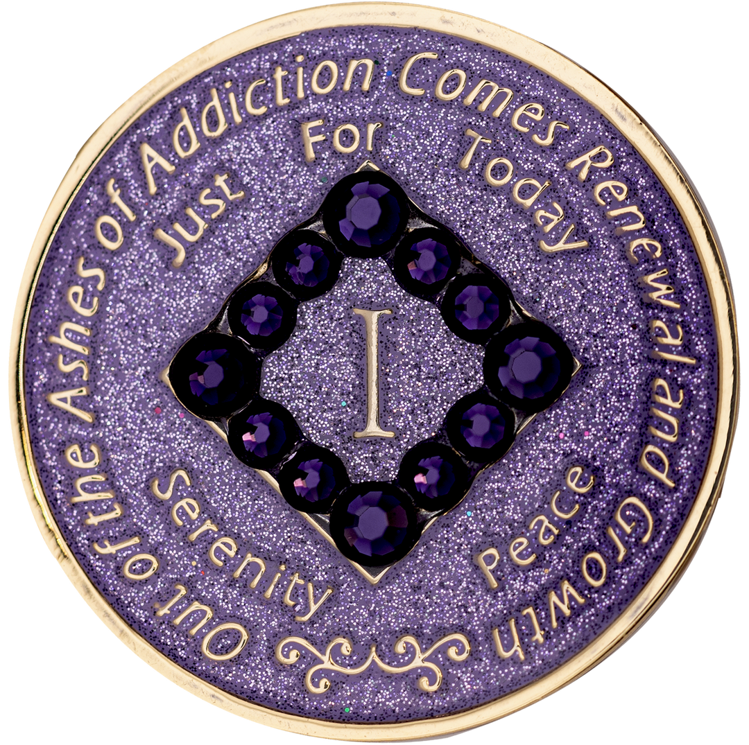 NA Glitter Lavender with Purple Crystals Coin - Recovery Medallion from Choices Books & Gifts