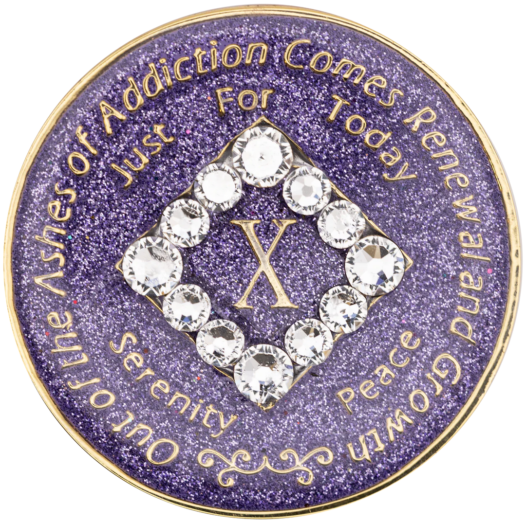 NA Glitter Lavender with White Crystals Coin - Recovery Medallion from Choices Books & Gifts