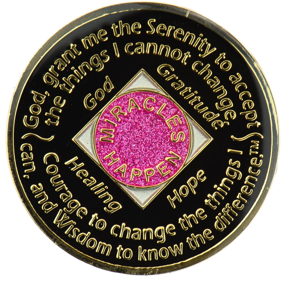 Glitter Pink NA Chip with Rainbow Bling - Recovery Medallion from Choices Books & Gifts