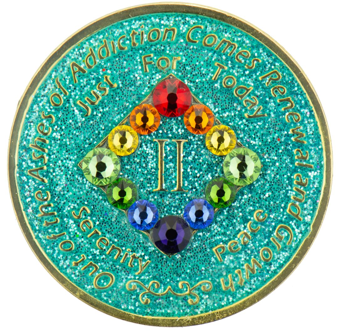 NA Glitter Turquoise with Rainbow Bling Coin - Recovery Medallion from Choices Books & Gifts