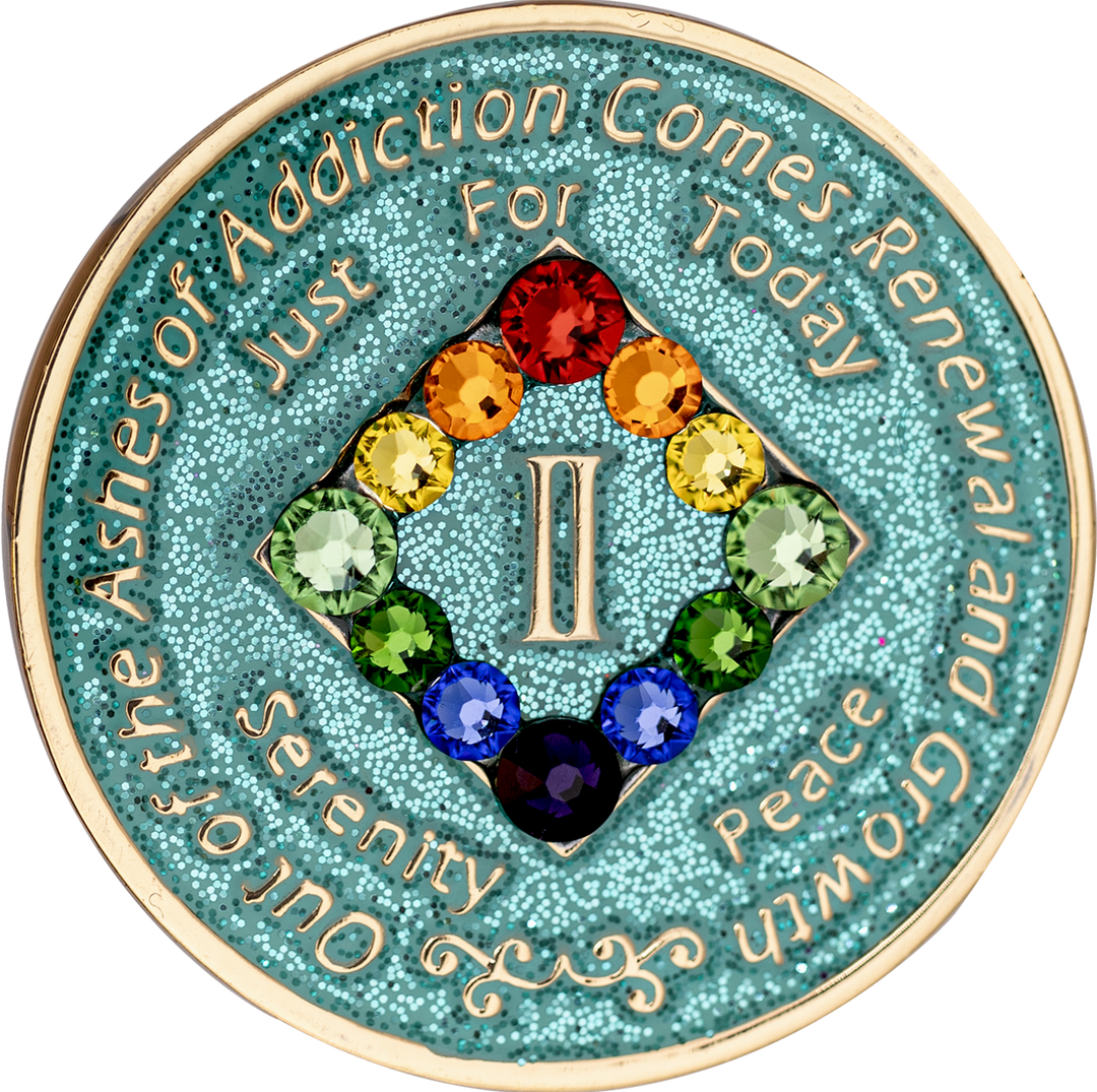 NA Glitter Turquoise with Rainbow Bling Coin - Recovery Medallion from Choices Books & Gifts