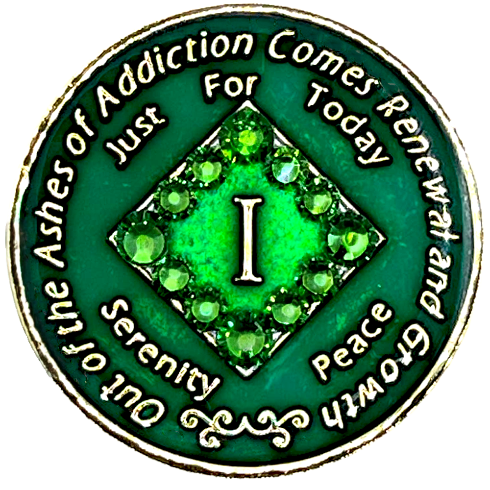NA Green with Green Crystals Coin - Recovery Medallion from Choices Books & Gifts