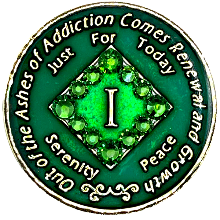 NA Green with Green Crystals Coin - Recovery Medallion from Choices Books & Gifts