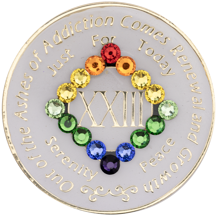 NA Coin, #N09.  Glow NA Medallion w Rainbow Bling (Yrs 1-45)