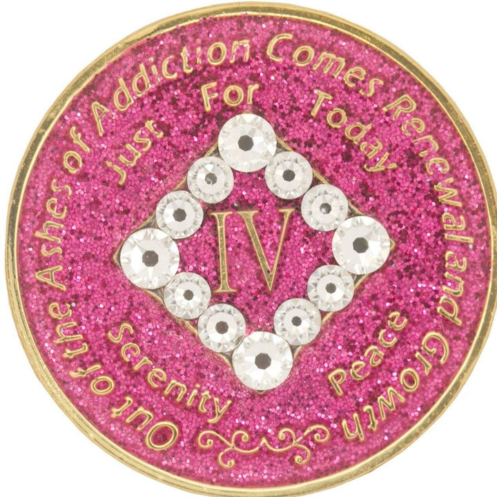 NA Coin, #N12.  Glitter Pink NA Chip w White Crystals (Yrs 1-45)