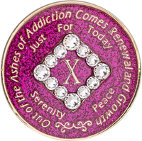 NA Coin, #N12.  Glitter Pink NA Chip w White Crystals (Yrs 1-45)