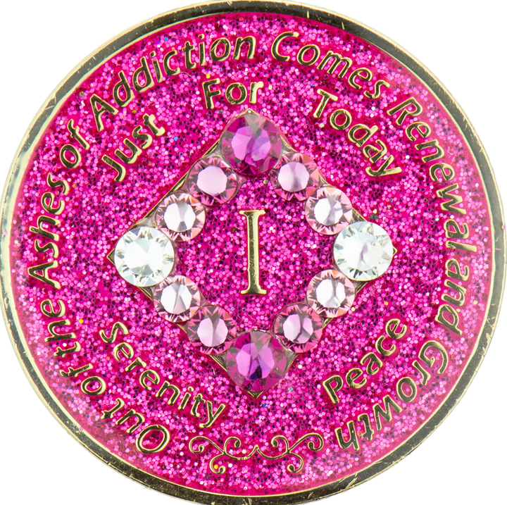 NA Coin, #N13.  Glitter Pink NA Medallion w Pink Trans (Yrs 1-45)