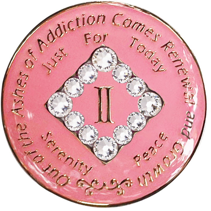 NA Coin, #N17.  NA Pink Coin w White Crystals (Yrs 1-45)