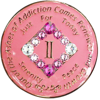 NA Coin, #N18.  Pink NA Medallion w Pink Trans Crystals (Yrs 1-45)
