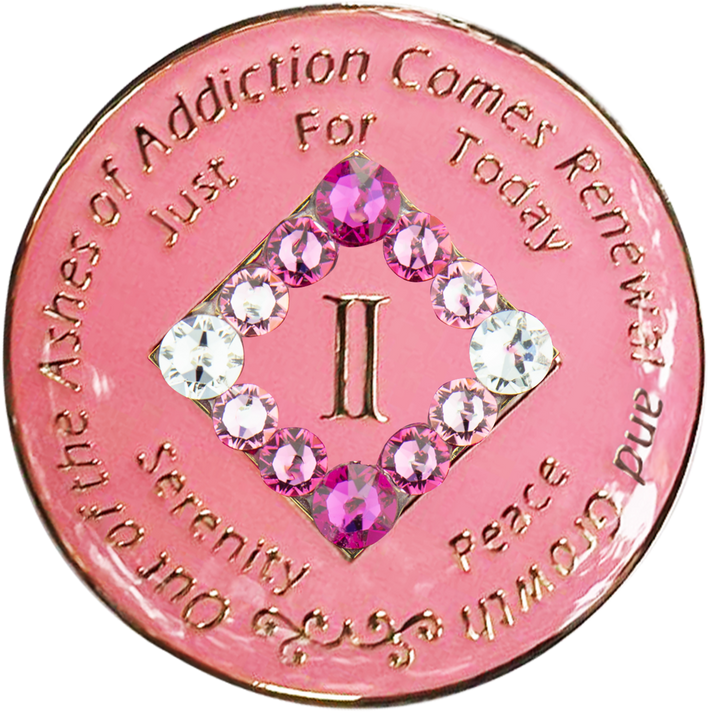 NA Coin, #N18.  Pink NA Medallion w Pink Trans Crystals (Yrs 1-45)