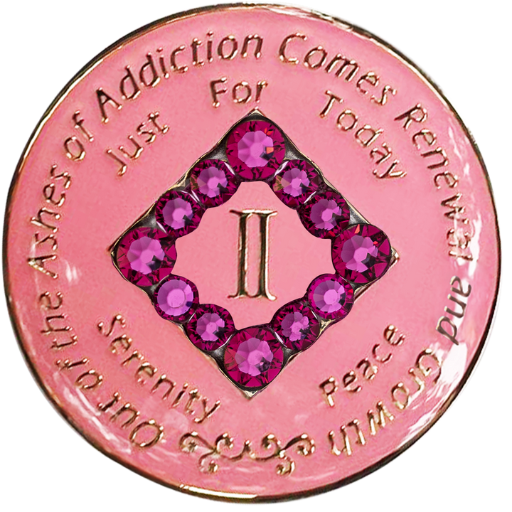 NA Coin, #N19.  Pink NA Medallion w Pink Crystals (Yrs 1-45)
