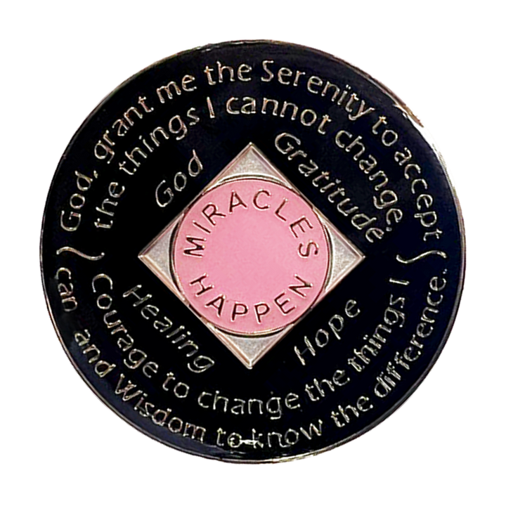 NA Coin, #N20. Pink NA Medallion w Rainbow Bling (Yrs 1-45)