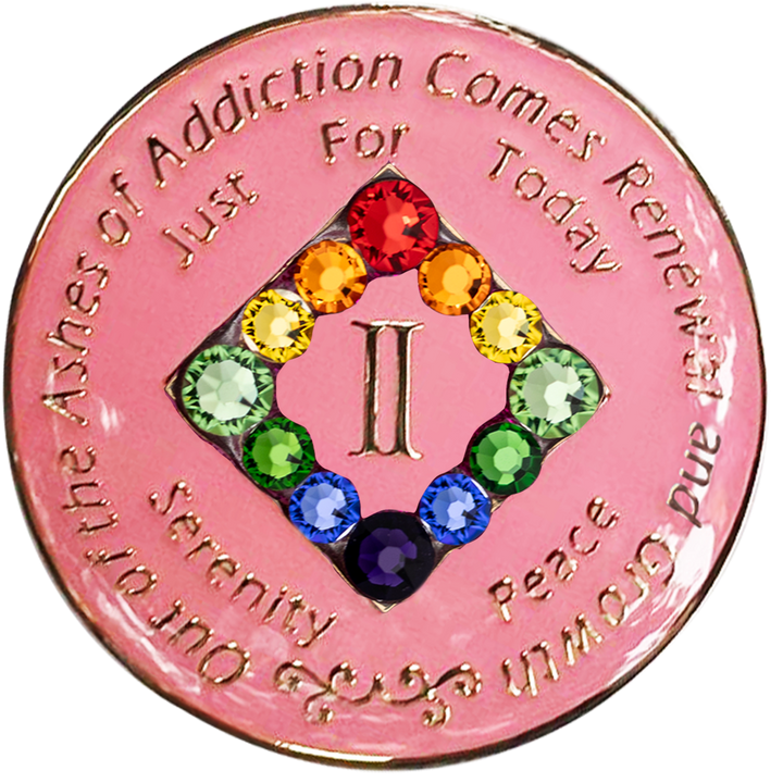 NA Coin, #N20. Pink NA Medallion w Rainbow Bling (Yrs 1-45)