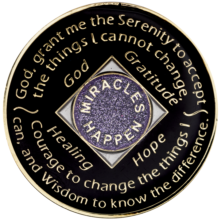 NA Coin, #N22.  Glitter Lavender NA Medallion w White Crystals (Yrs 1-45)