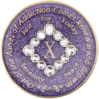 NA Coin, #N22.  Glitter Lavender NA Medallion w White Crystals (Yrs 1-45)
