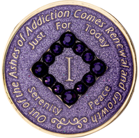 NA Coin, #N24.  Glitter Lavender NA Chip w Purple Crystals (Yrs 1-45)