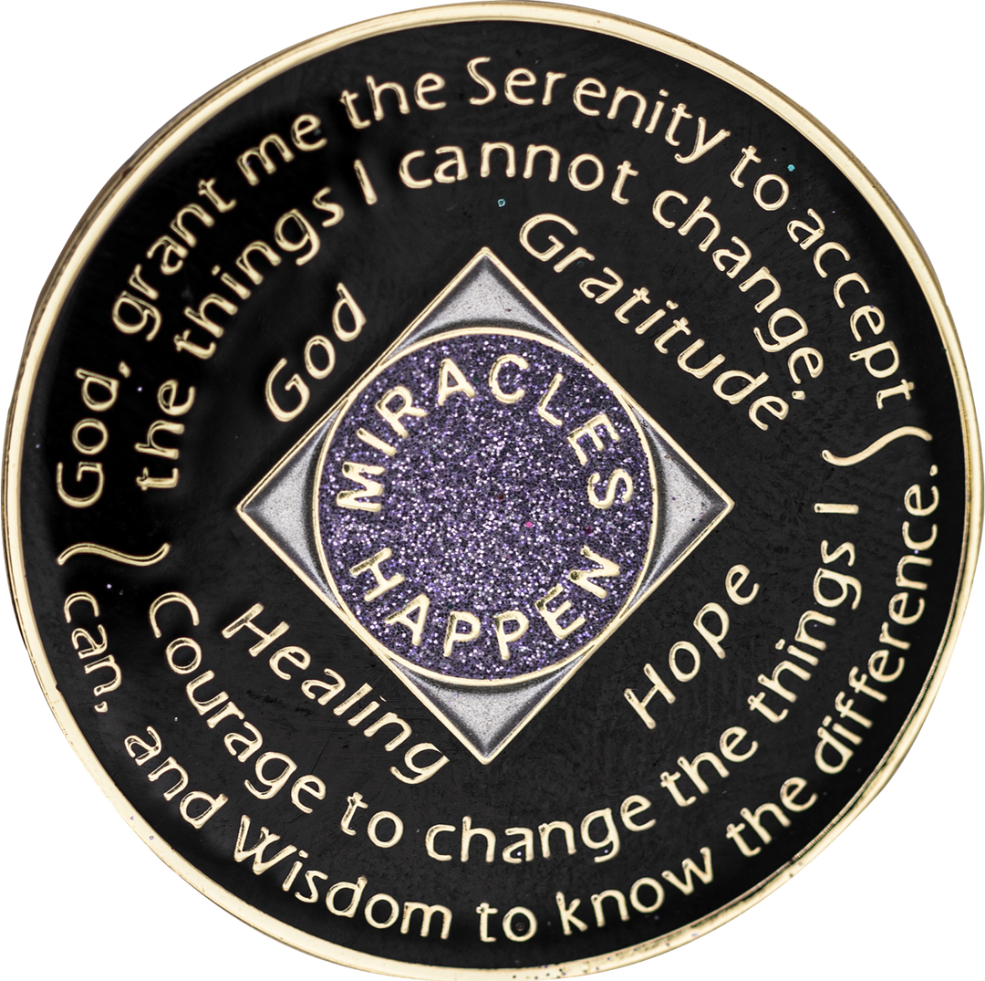 NA Coin, #N24.  Glitter Lavender w Purple Crystals (Yrs 1-45)