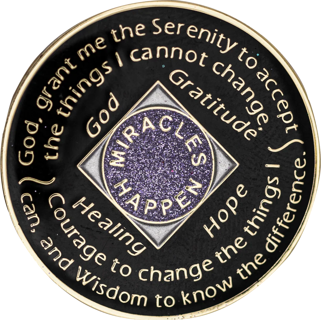 NA Coin, #N25.  Glitter Lavender w Rainbow Bling (Yrs 1-45)