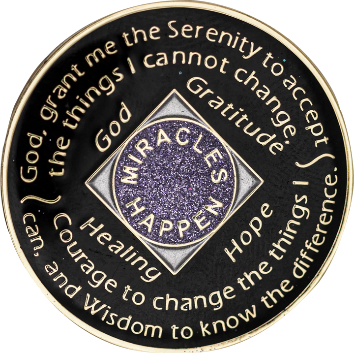 NA Coin, #N25.  Glitter Lavender w Rainbow Bling (Yrs 1-45)