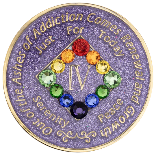 NA Coin, #N25.  Glitter Lavender w Rainbow Bling (Yrs 1-45)
