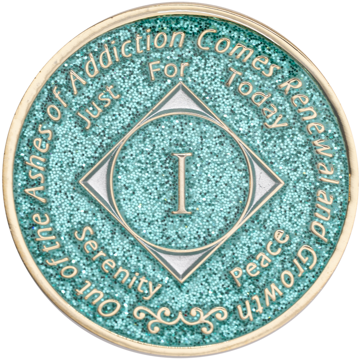 NA Coin, #N26.  Glitter Turquoise NA Medallion  (Yrs 1-45)
