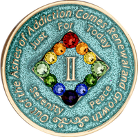 NA Coin, #N29.  Glitter Turquoise NA Chip w Rainbow Bling (Yrs 1-45)