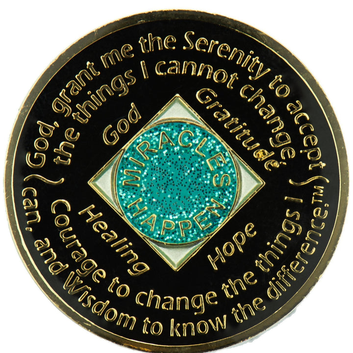 NA Coin, #N30. Glitter Turq w Turq Crystals (Yrs 1-45)