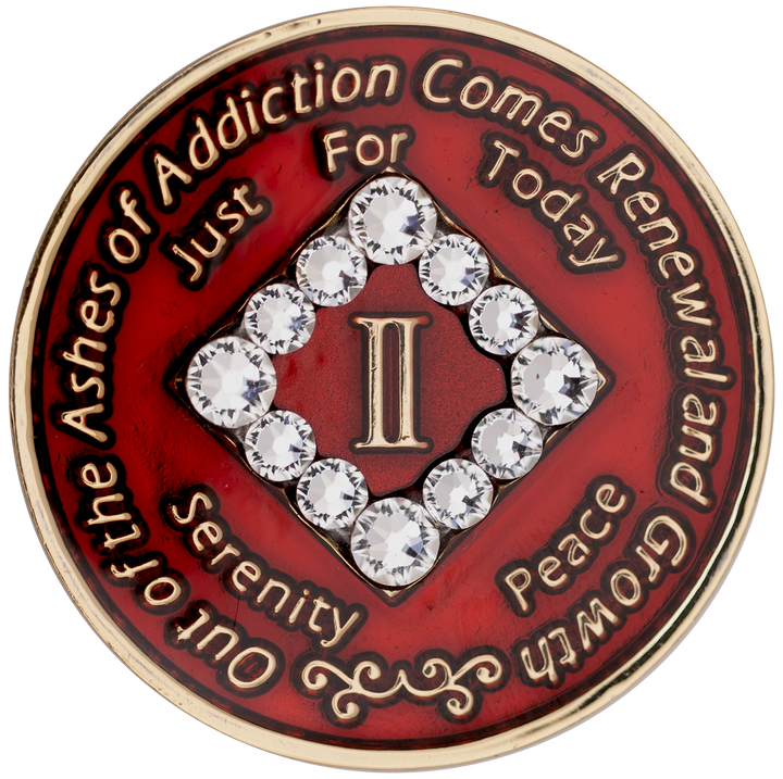 NA Coin, #N32.Red  NA Medallion w White Crystals (Yrs 1-45)