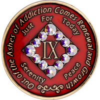 NA Coin, #N33.  Red NA Chip w Aurora Borealis Crystals (Yrs 1-45)