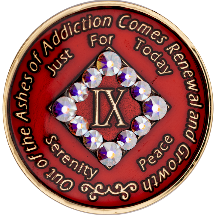 NA Coin, #N33. Red w Aurora Borealis Crystals (Yrs 1-45)