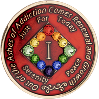 NA Coin, #N35. Red NA Medallion w Rainbow Bling (Yrs 1-45)