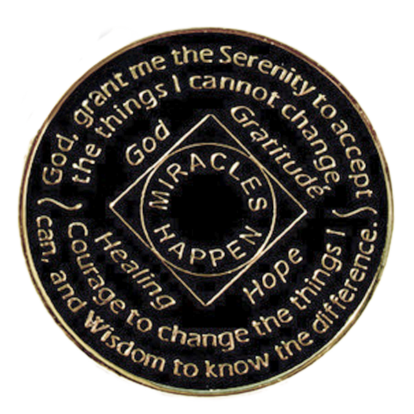 NA Coin, #N38.  Black w White Crystals (Yrs 1-45)