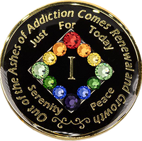 NA Coin, #N40.  Black NA Medallion w/ Rainbow Bling (Yrs 1-45)