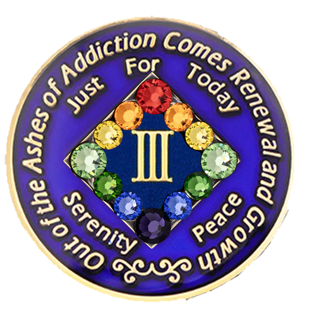 NA Coin, #N45.  Blue NA Medallion w/ Rainbow Bling (Yrs 1-45)