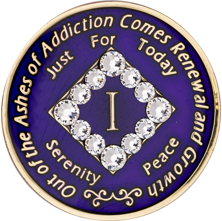 NA Coin, #N47.  Purple NA w White Crystal (Yrs 1-45)