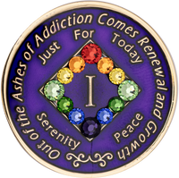 NA Coin, #N50.  Purple NA Medallion w/ Rainbow Bling(Yrs 1-45)